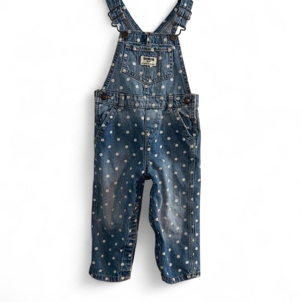 Girl Vintage OSH KOSH Vestbak Overalls Denim Jean White Polka Dots